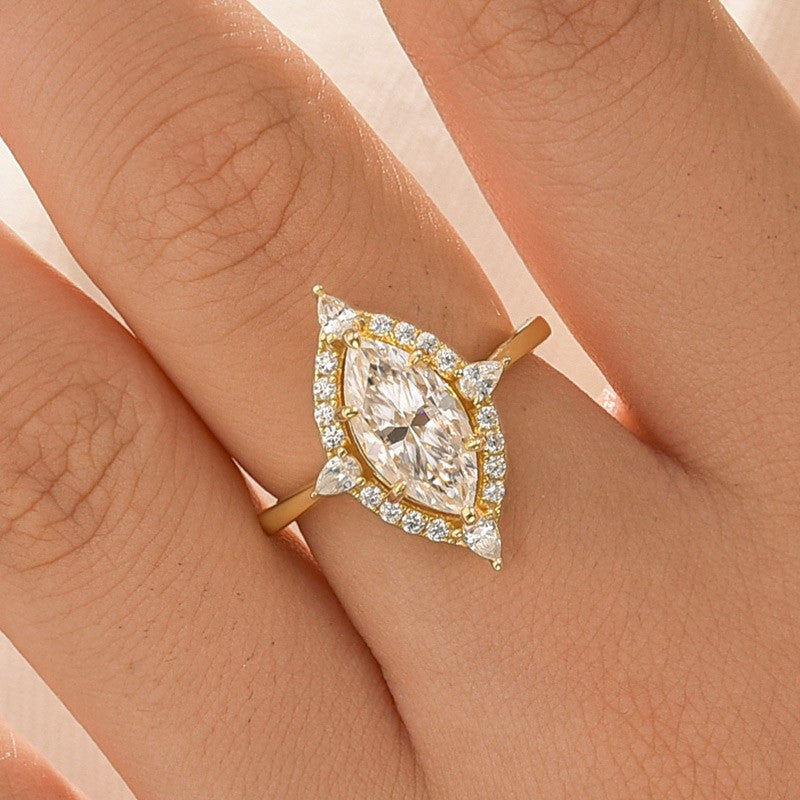 Aurevyn Vintage Moissanite 2.0Ct Marquise Cut Halo Engagement Ring Travel Ring For Her
