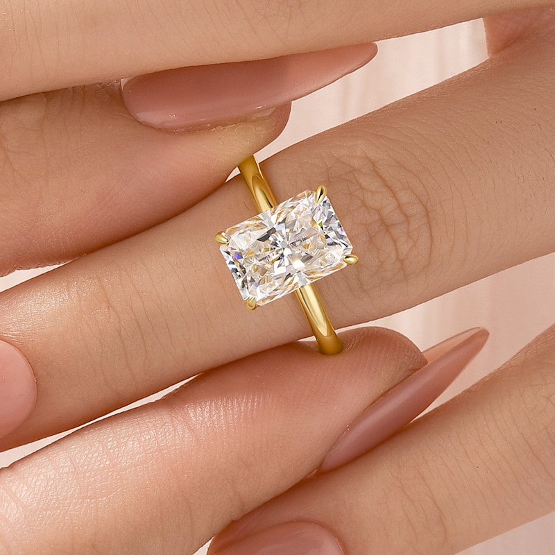 Aurevyn Moissanite 3.5Ct Radiant Cut Solitaire Yellow Gold Engagement Ring in Sterling Silver