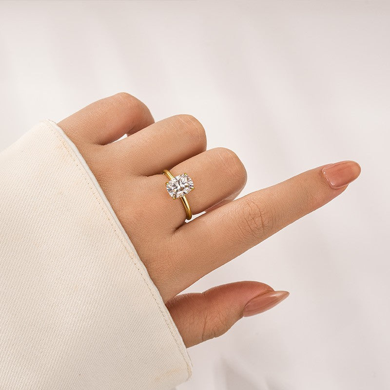 Aurevyn Moissanite 2.5 Ct Cushion Cut Solitaire Yellow Gold Promise Ring For Women