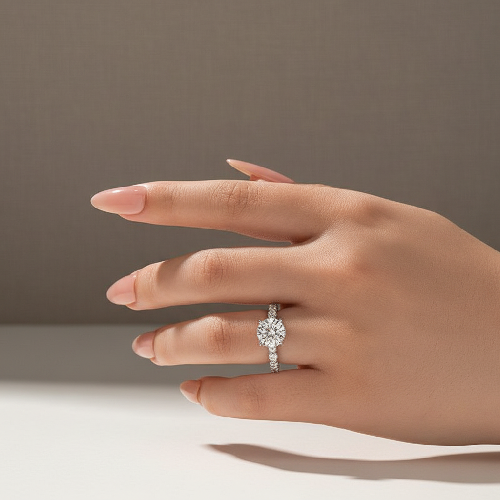 Aurevyn 2.0Ct~4.0 Ct Round Engagement Ring - 4 Prong Setting