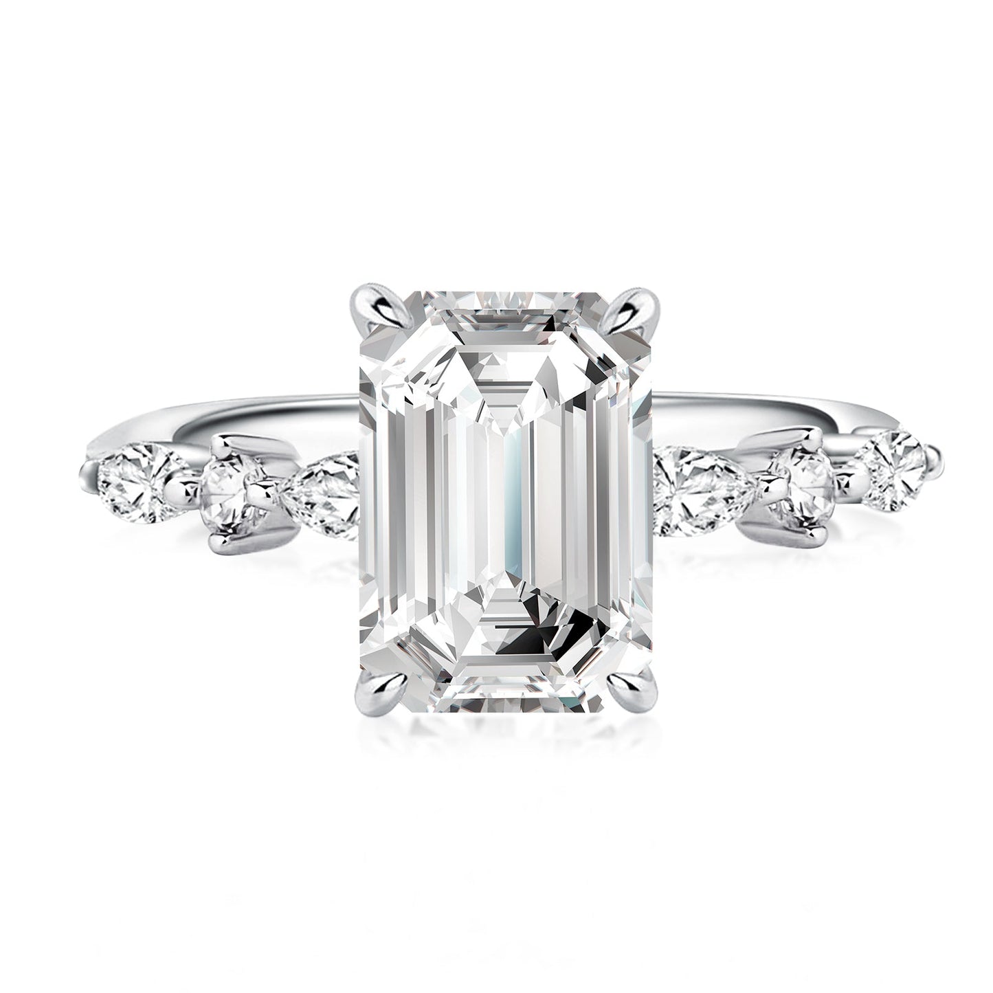 Aurevyn Moissanite 3.5 Carat Emerald Cut Classic Engagement Ring In Sterling Silver