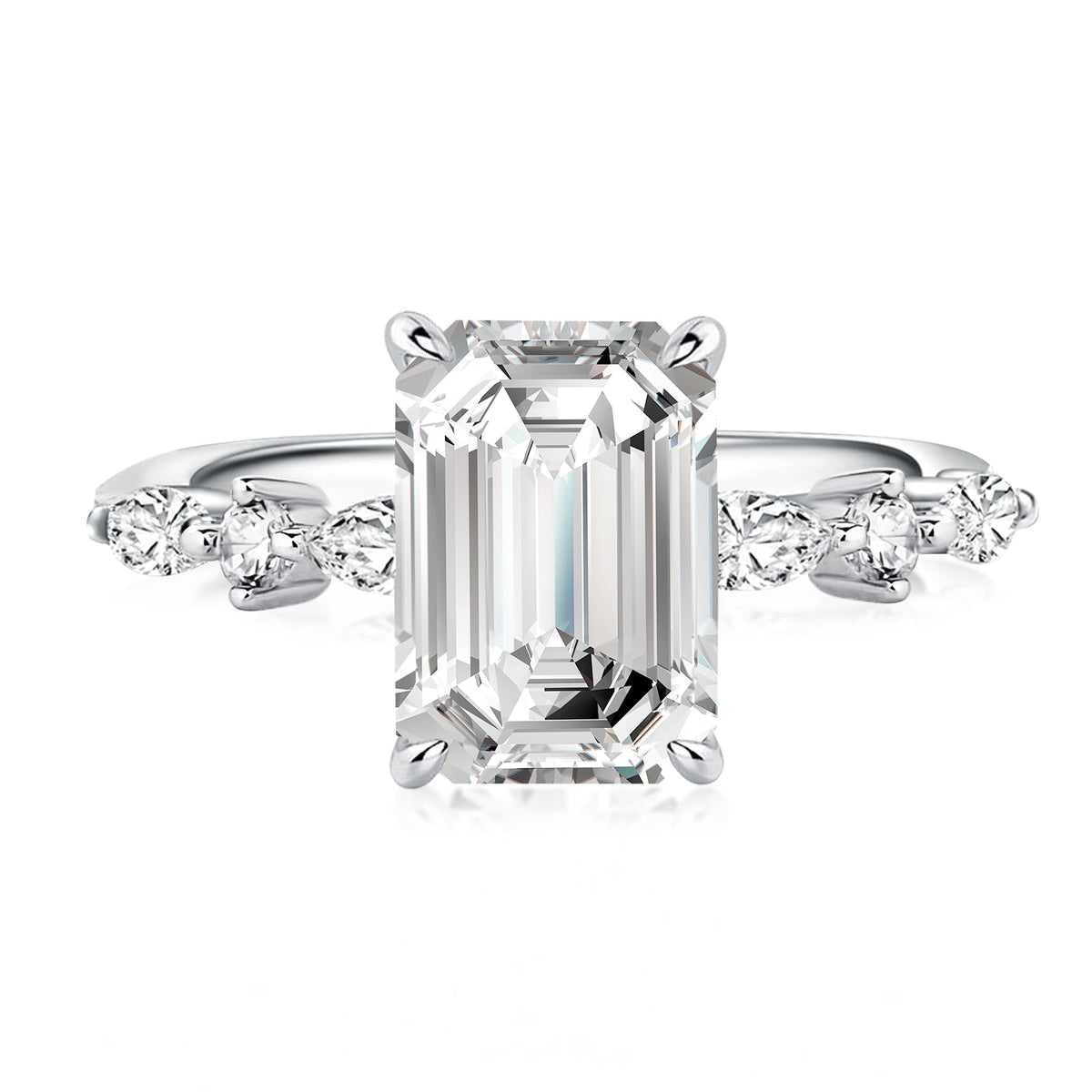Aurevyn Moissanite 3.5 Carat Emerald Cut Classic Engagement Ring In Sterling Silver