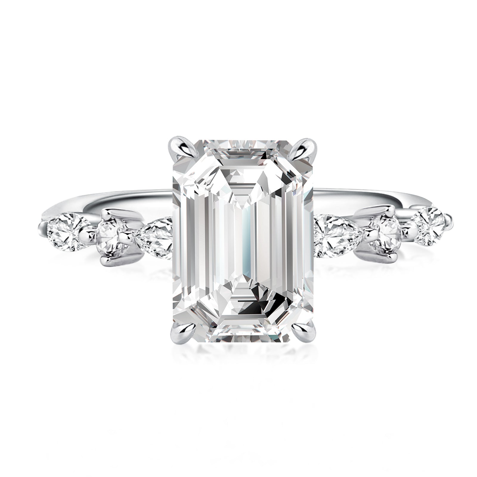 Aurevyn Moissanite 3.5 Carat Emerald Cut Classic Engagement Ring In Sterling Silver