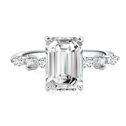 Aurevyn Moissanite 3.5 Carat Emerald Cut Classic Engagement Ring In Sterling Silver
