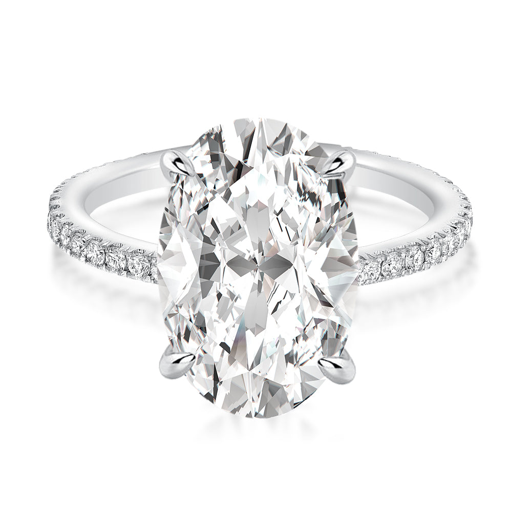 Aurevyn Moissanite 5.5Ct Oval Cut Hidden Halo White Gold Promise Ring For Women