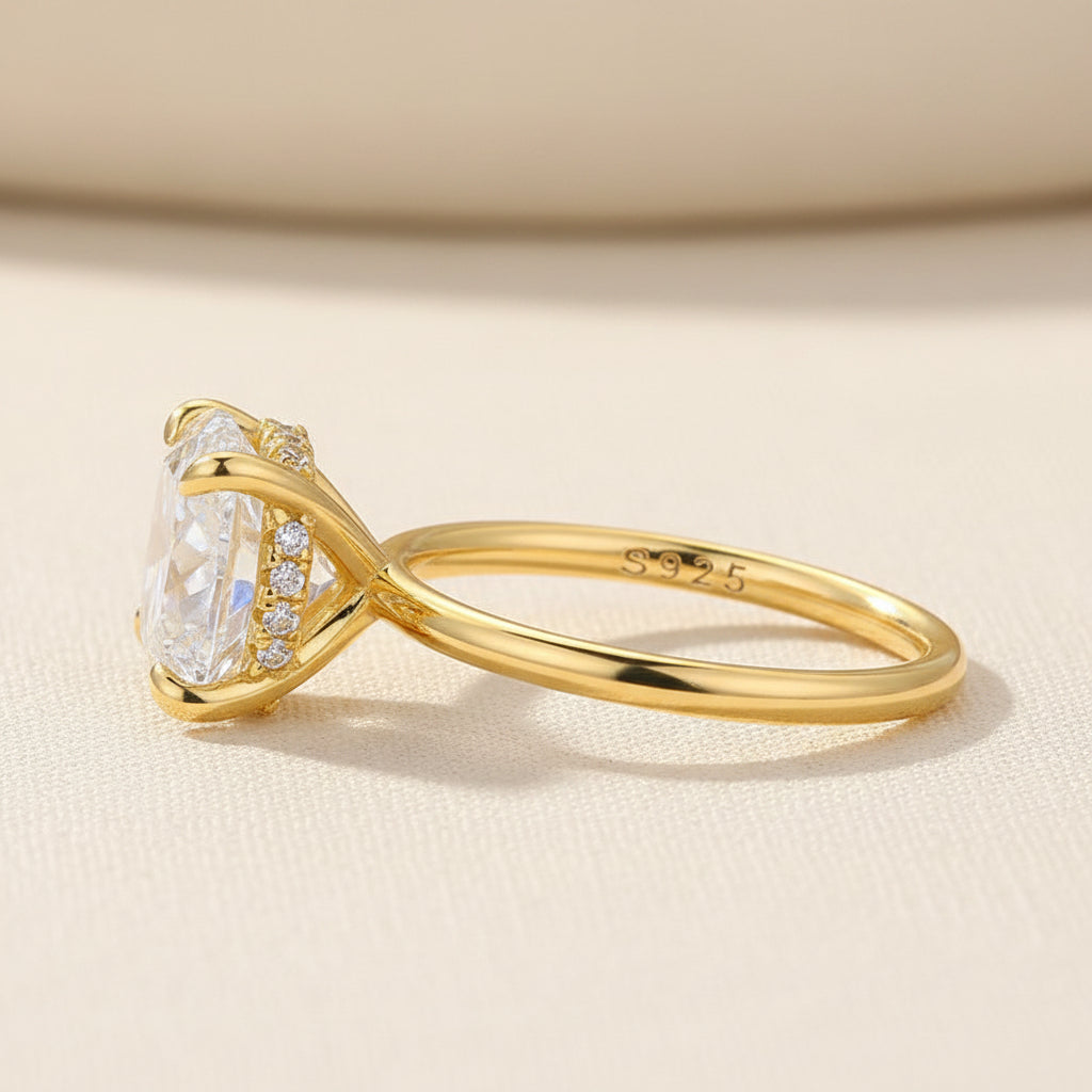Aurevyn Moissanite 4.0 Ct Solitaire Round Cut Yellow Gold Promise Ring