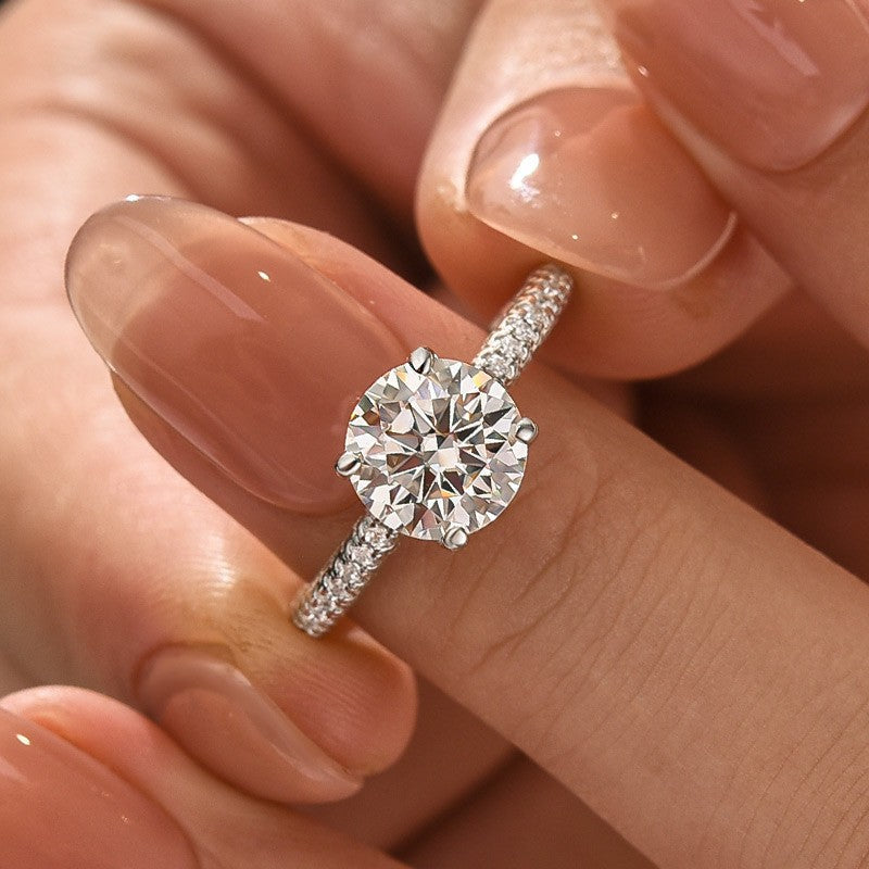 Aurevyn Triple Row Pavé 1.0Ct/2.0Ct Round Cut Moissanite Engagement Ring In Sterling Silver