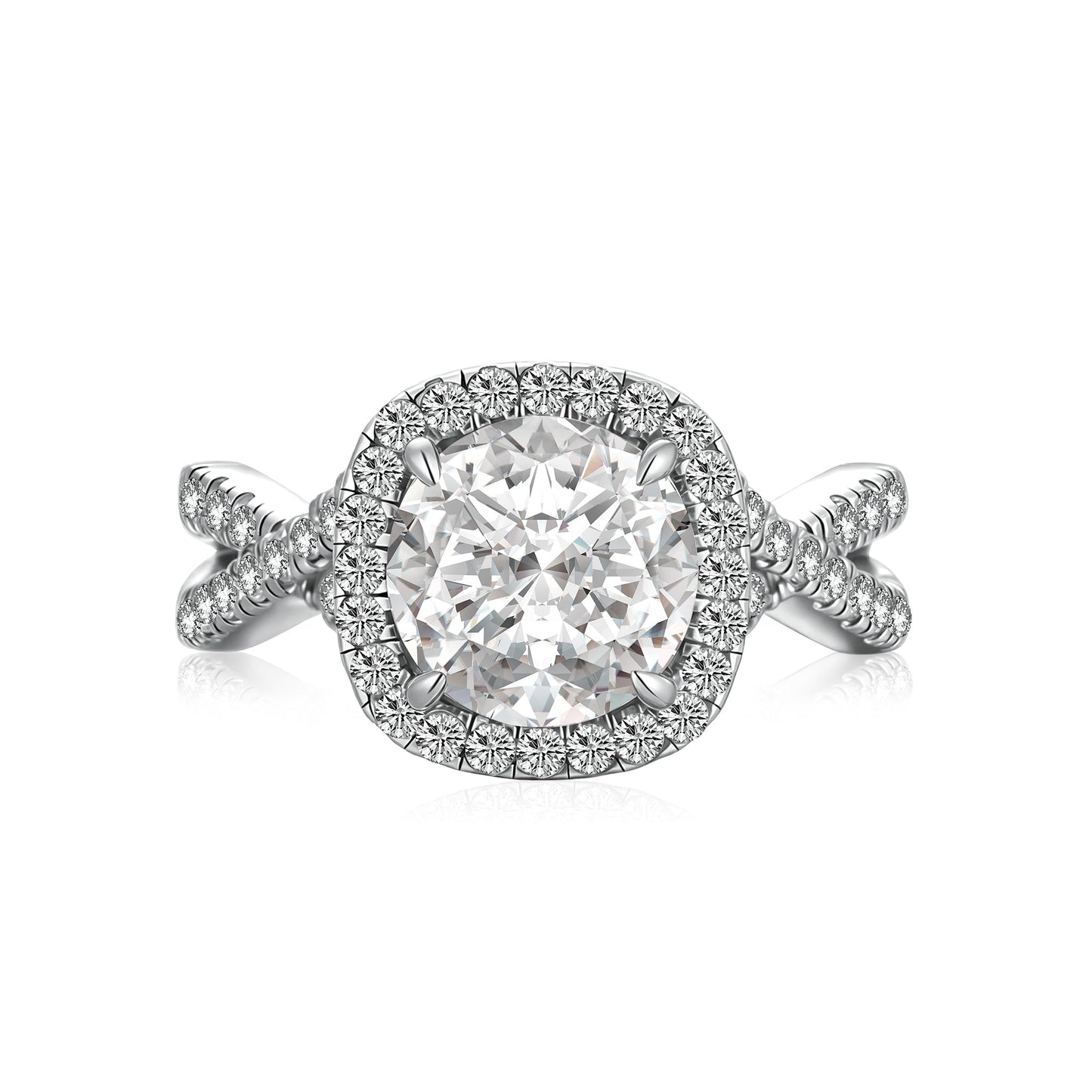 Aurevyn Moissanite 2.0Ct Halo Round Cut Twist White Gold Engagement Ring
