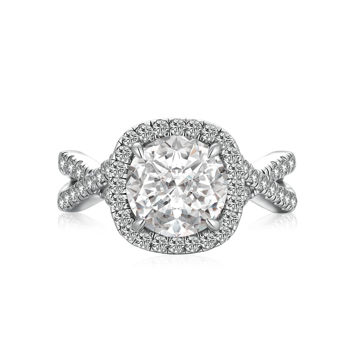 Aurevyn Moissanite 2.0Ct Halo Round Cut Twist White Gold Engagement Ring