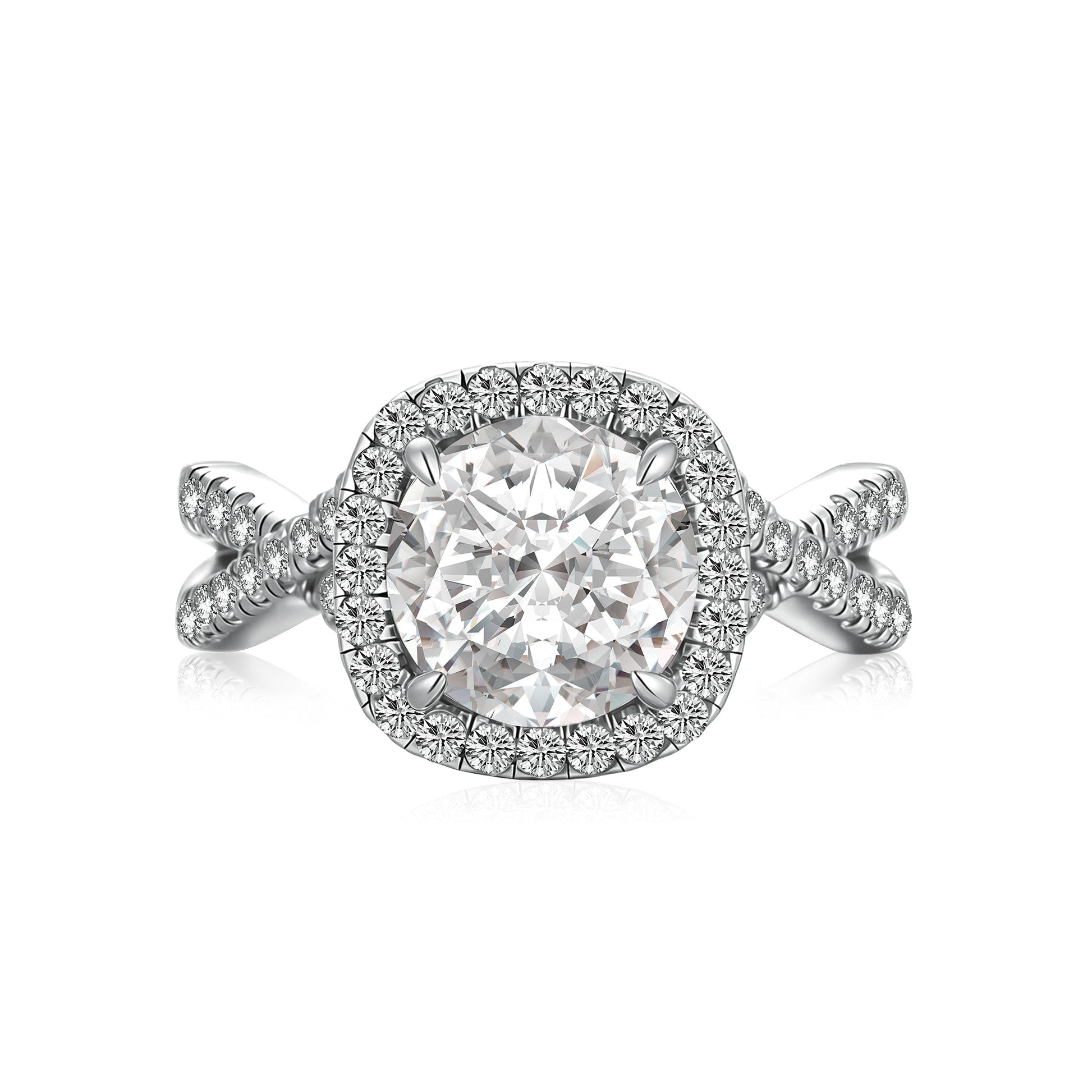 Aurevyn Moissanite 2.0Ct Halo Round Cut Twist White Gold Engagement Ring