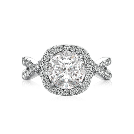 Aurevyn Moissanite 2.0Ct Halo Round Cut Twist White Gold Engagement Ring