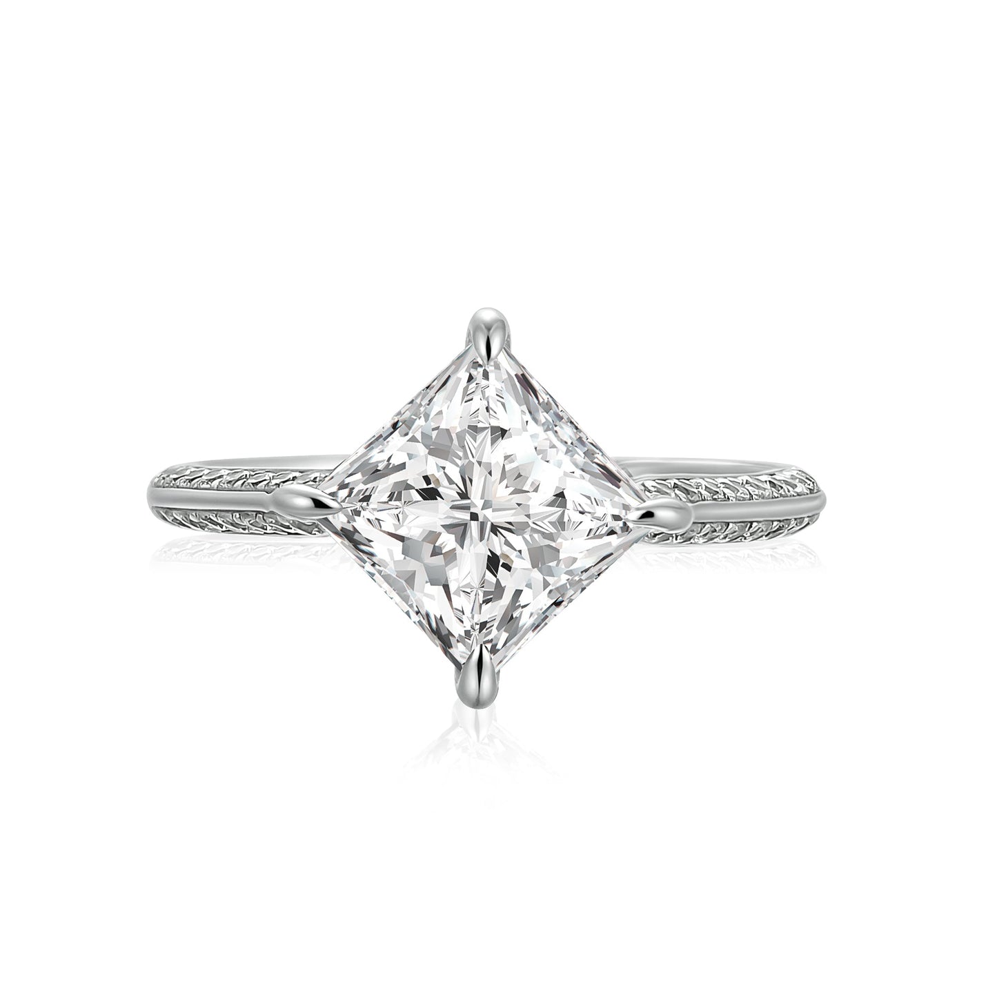 Aurevyn Moissanite Square 2.0Ct Princess Cut White Gold Triple Band Engagement Ring