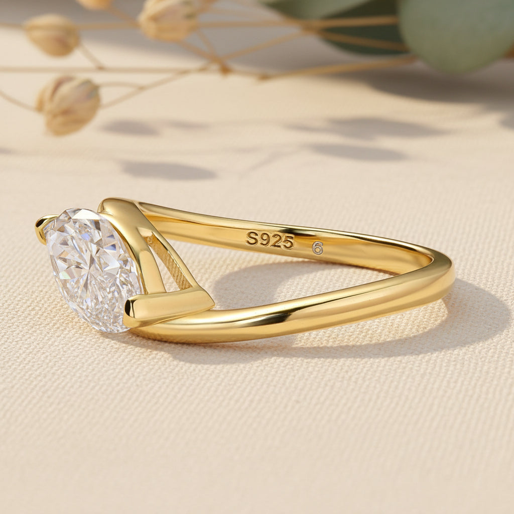 Aurevyn Moissanite 2.0Ct Yellow Gold East-West Marquise Cut Curve Band Engagement Ring