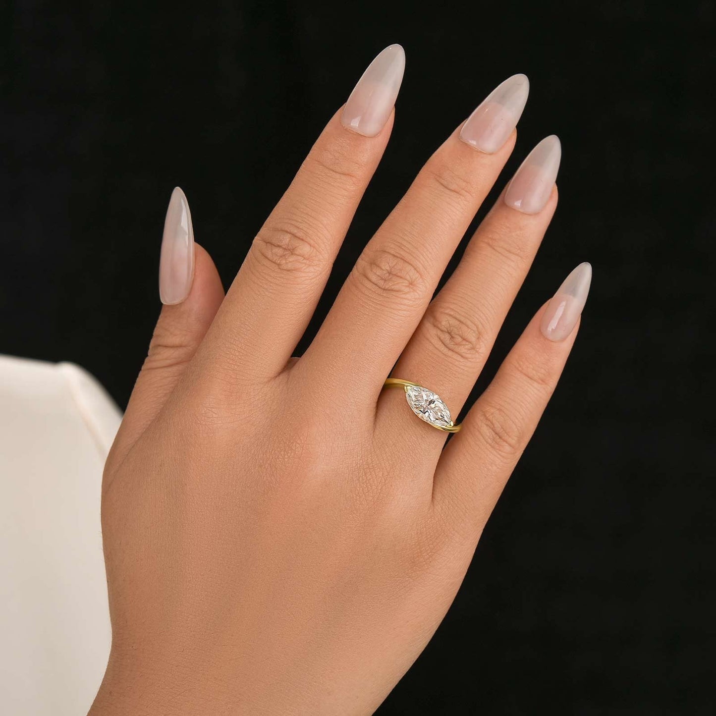 Aurevyn Moissanite 2.0Ct Yellow Gold East-West Marquise Cut Curve Band Engagement Ring