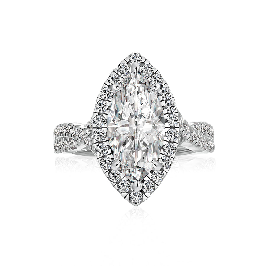 Aurevyn S925 Moissanite 3.0Ct White Marquise Cut Halo Engagement Ring 925 Sterling Silver Promise Ring For Women