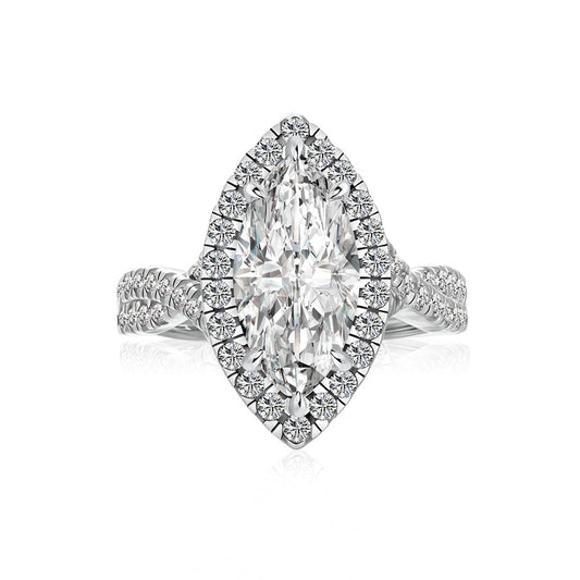Aurevyn S925 Moissanite 3.0Ct White Marquise Cut Halo Engagement Ring 925 Sterling Silver Promise Ring For Women