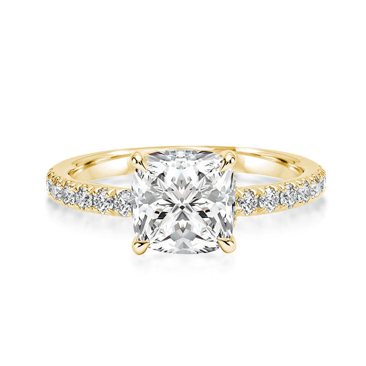 Aurevyn 2.0 Ct～2.5 CtSquare Cushion Yellow Gold Promise Ring