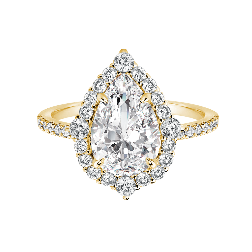 Aurevyn Moissanite 2.5 Ct Halo Pear Cut Yellow Gold Travel Ring