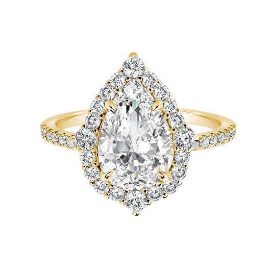 Aurevyn Moissanite 2.5 Ct Halo Pear Cut Yellow Gold Travel Ring