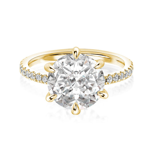 Aurevyn 2.0 Ct ~4.0 Ct Round Cut 6 Prong Yellow Gold Promise Ring