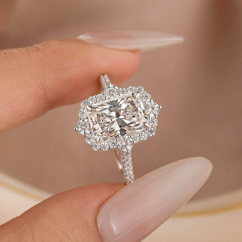 Aurevyn Moissanite 3.0Ct White Gold Halo Radiant Cut Engagement Ring