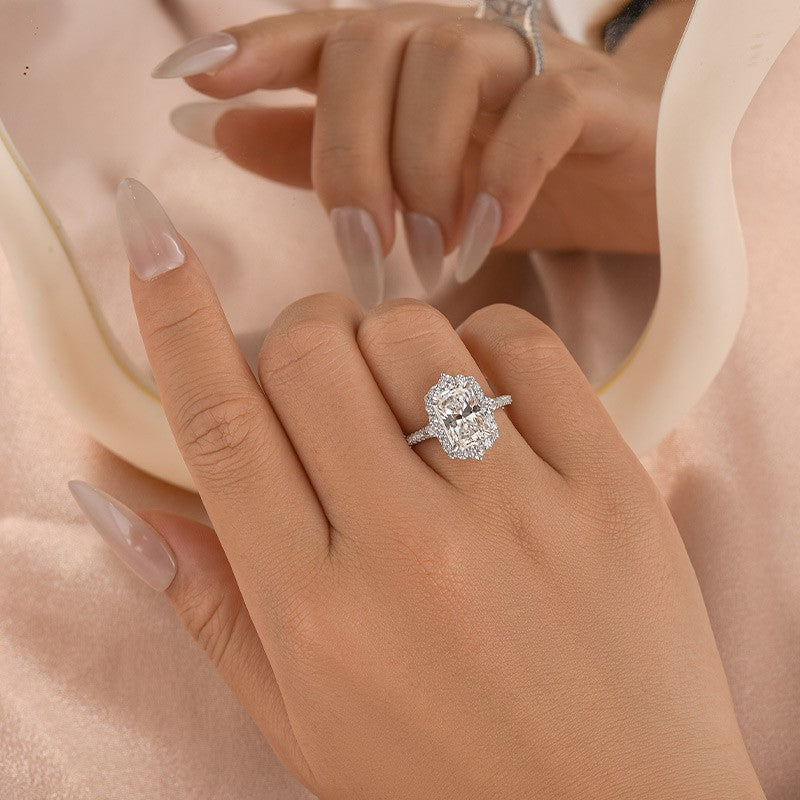 Aurevyn Moissanite 3.0Ct White Gold Halo Radiant Cut Engagement Ring