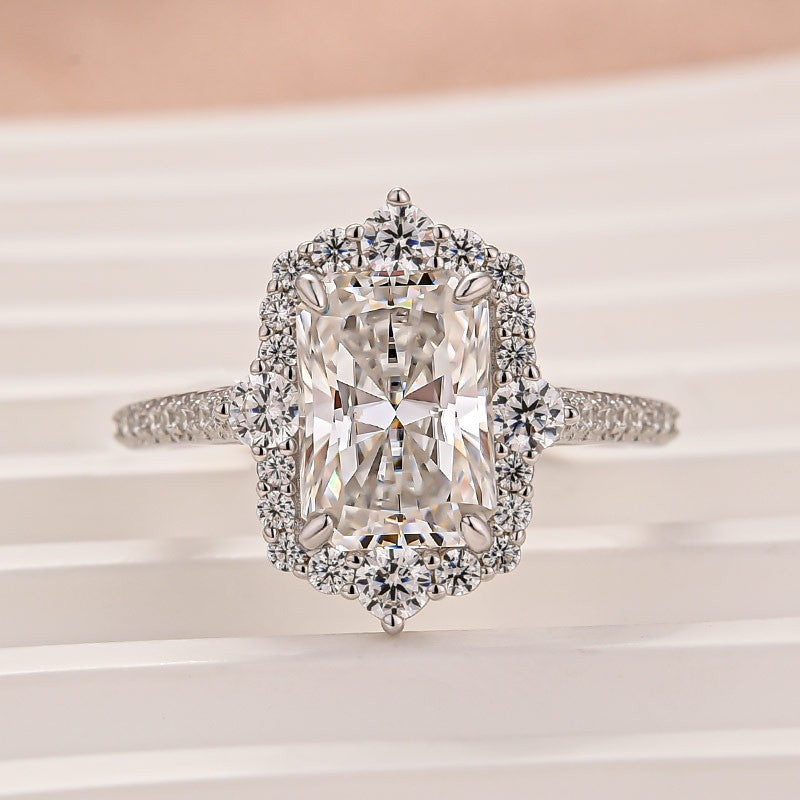 Aurevyn Moissanite 3.0Ct White Gold Halo Radiant Cut Engagement Ring