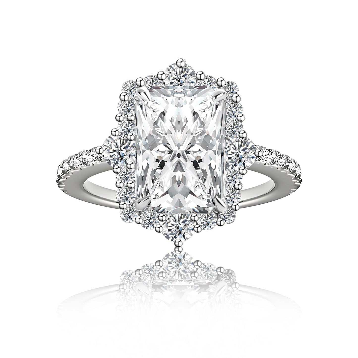Aurevyn Moissanite 3.0Ct White Gold Halo Radiant Cut Engagement Ring