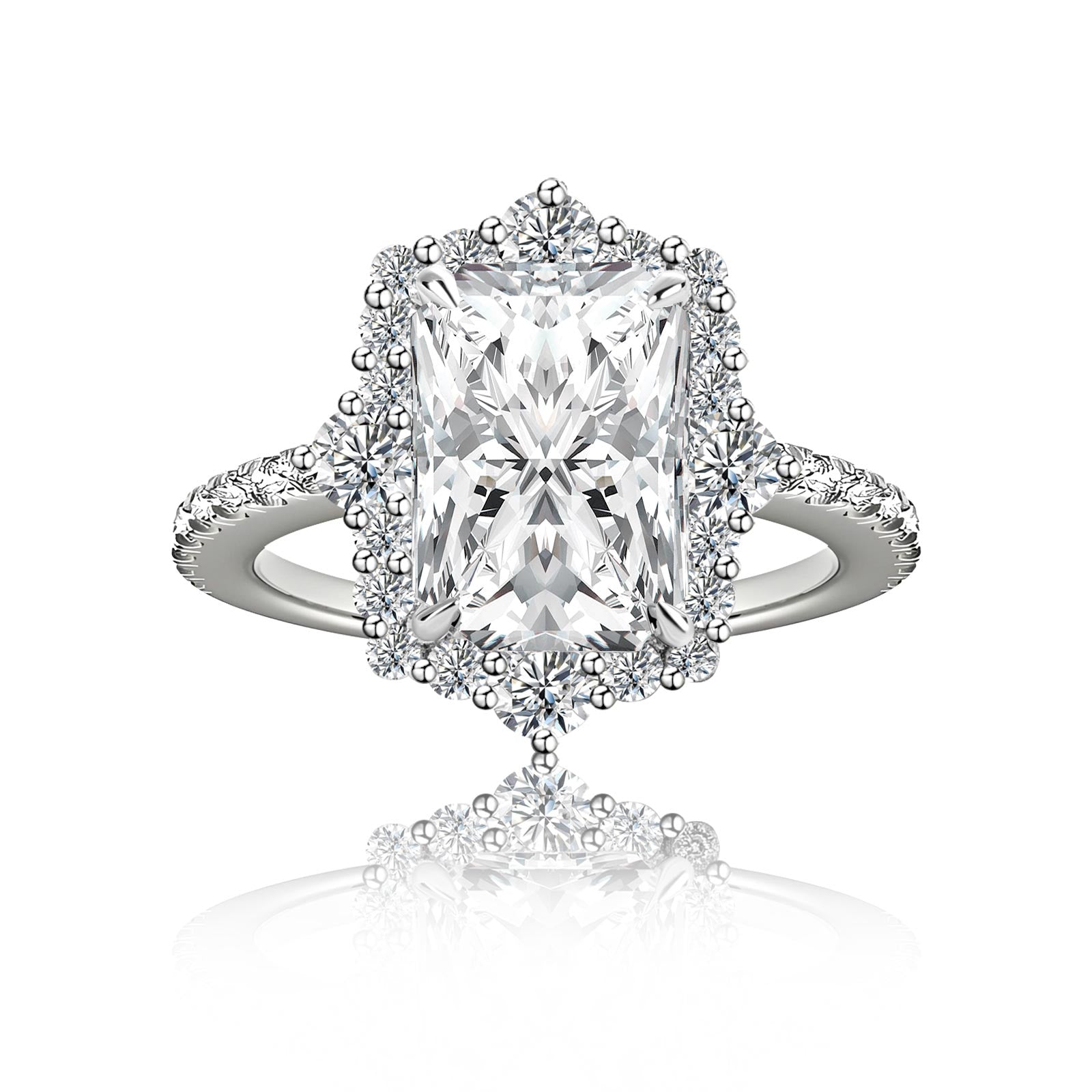 Aurevyn Moissanite 3.0Ct White Gold Halo Radiant Cut Engagement Ring