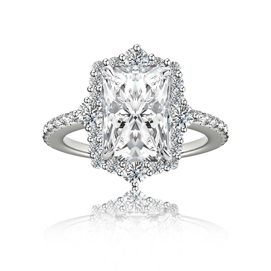 Aurevyn Moissanite 3.0Ct White Gold Halo Radiant Cut Engagement Ring