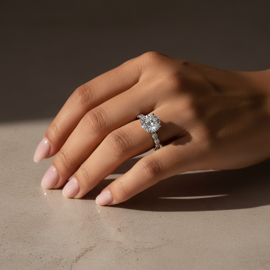 Aurevyn 2.0Ct~4.0 Ct Round Engagement Ring - 4 Prong Setting