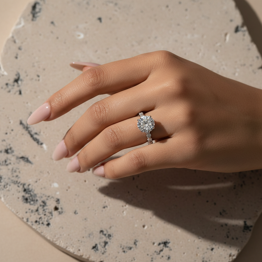 Aurevyn 2.0Ct~4.0 Ct Round Engagement Ring - 4 Prong Setting
