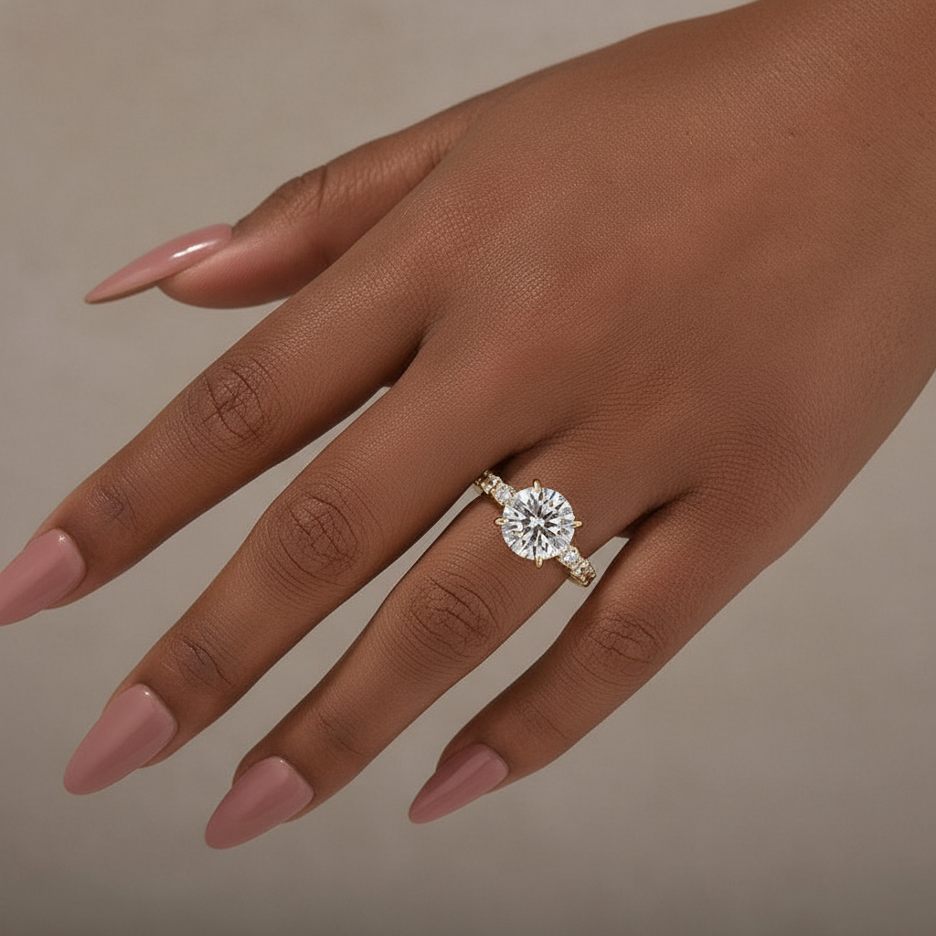 Aurevyn 2.0Ct~4.0 Ct Round Engagement Ring - 4 Prong Setting