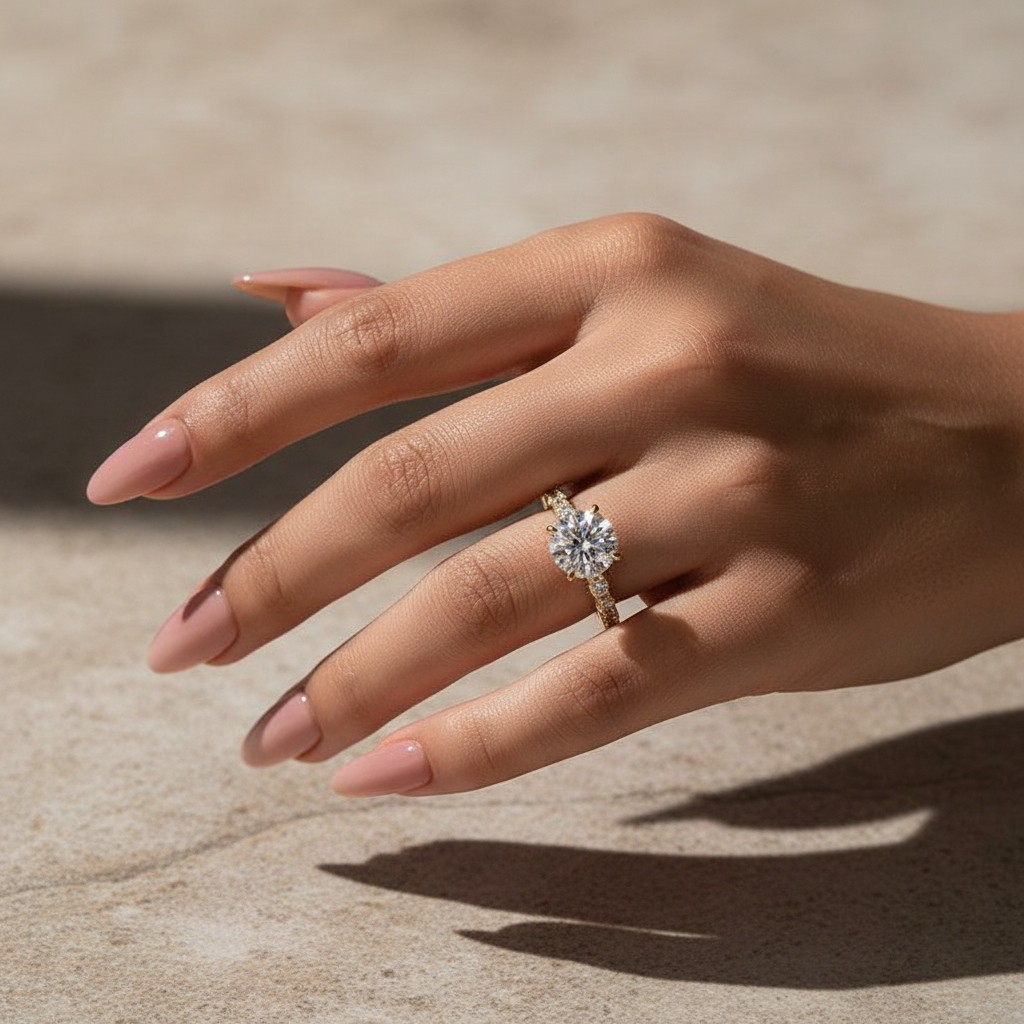 Aurevyn 2.0Ct~4.0 Ct Round Engagement Ring - 4 Prong Setting