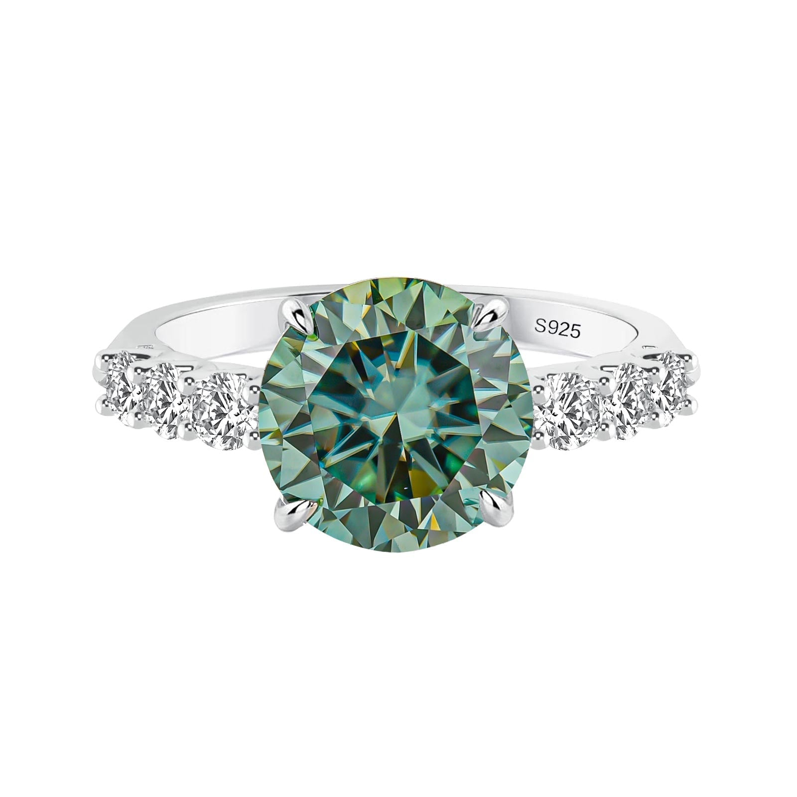 Aurevyn Moissanite 4.0Ct Turquoise Round Cut White Gold Engagement Ring