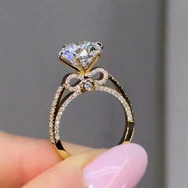 Aurevyn 2.0 Ct Bow Base Design Yellow Gold Promise Bridal Ring