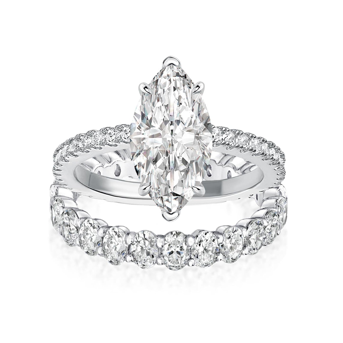 Aurevyn Moissanite 2PC 4.0 Ct Marquise Cut White Gold Bridal Ring Set with Oval Cut Wedding Band