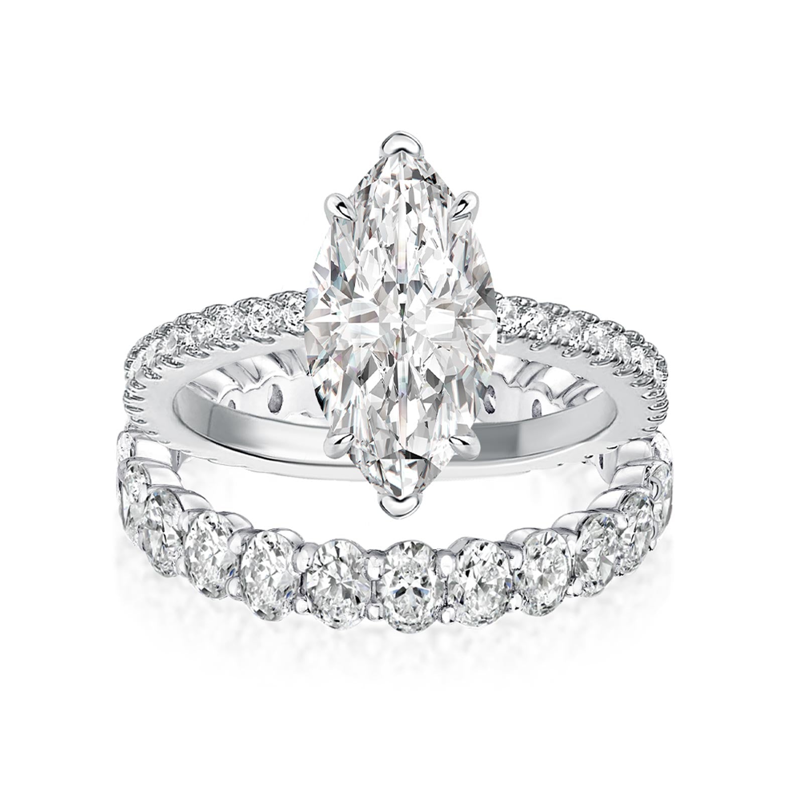 Aurevyn Moissanite 2PC 4.0 Ct Marquise Cut White Gold Bridal Ring Set with Oval Cut Wedding Band