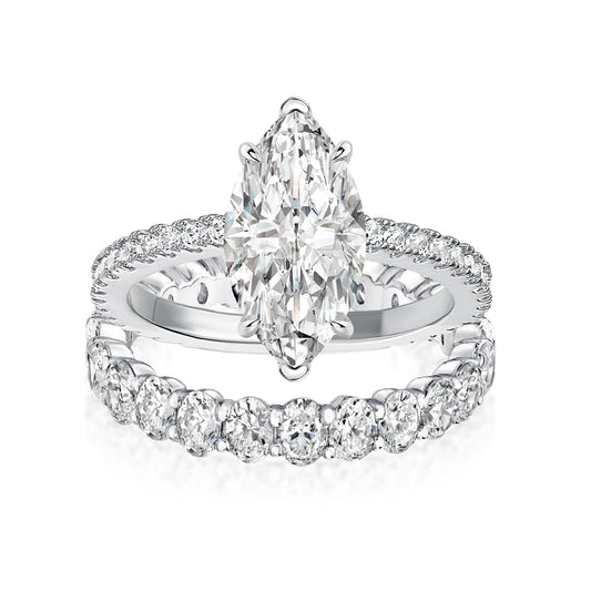 Aurevyn Moissanite 2PC 4.0 Ct Marquise Cut White Gold Bridal Ring Set with Oval Cut Wedding Band