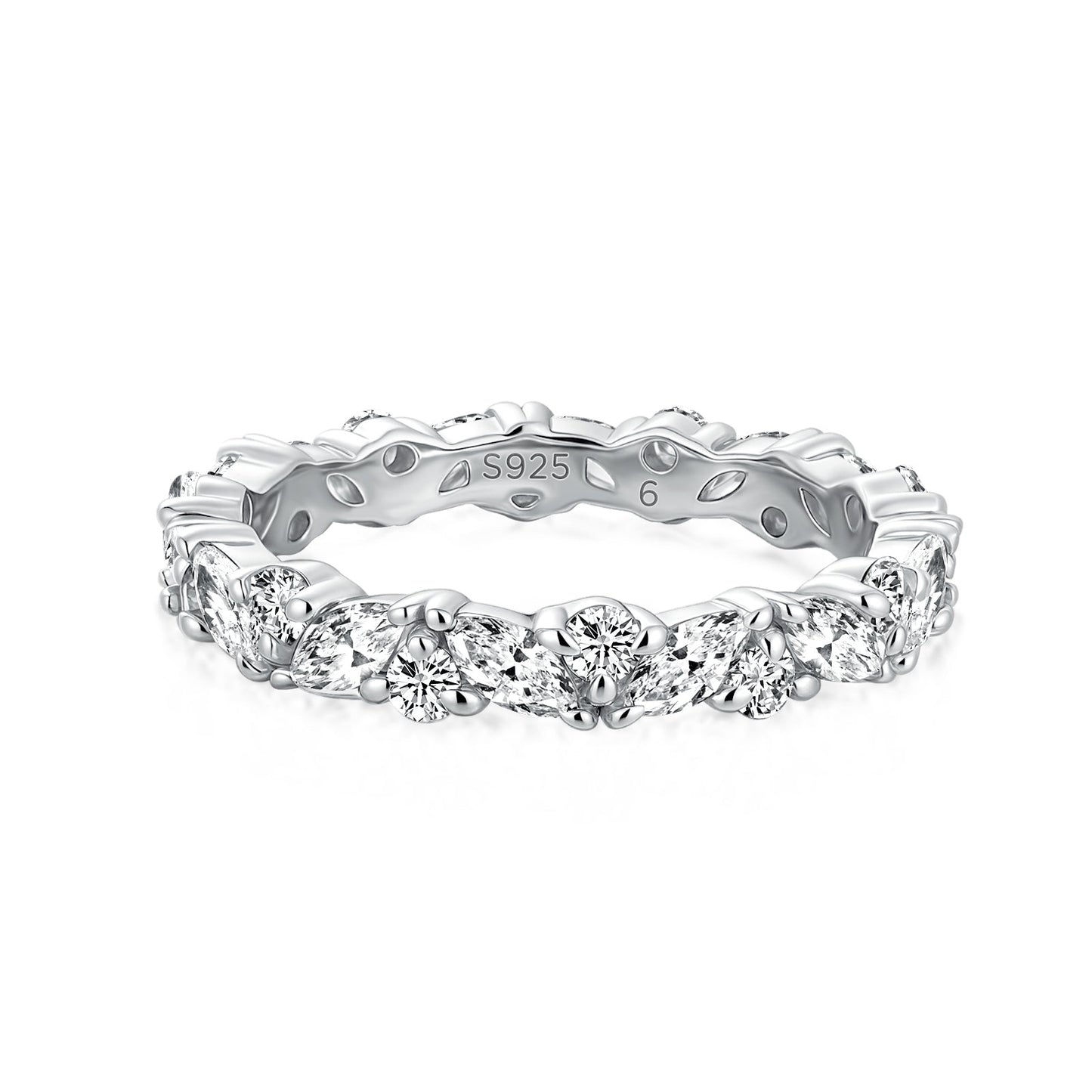 Aurevyn Moissanite Fashion Design Marquise Cut & Round Cut Wedding Band In Sterling Silver