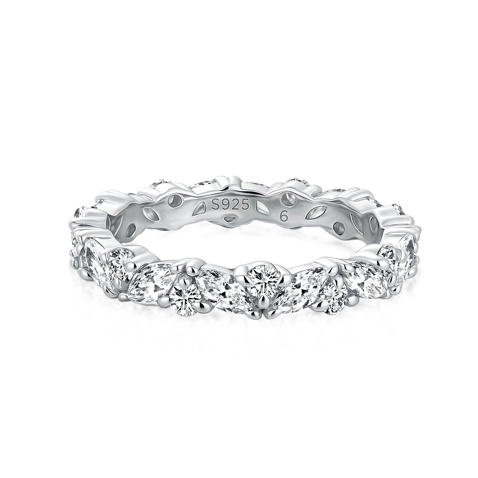 Aurevyn Moissanite Fashion Design Marquise Cut & Round Cut Wedding Band In Sterling Silver