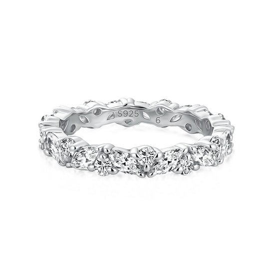 Aurevyn Moissanite Fashion Design Marquise Cut & Round Cut Wedding Band In Sterling Silver