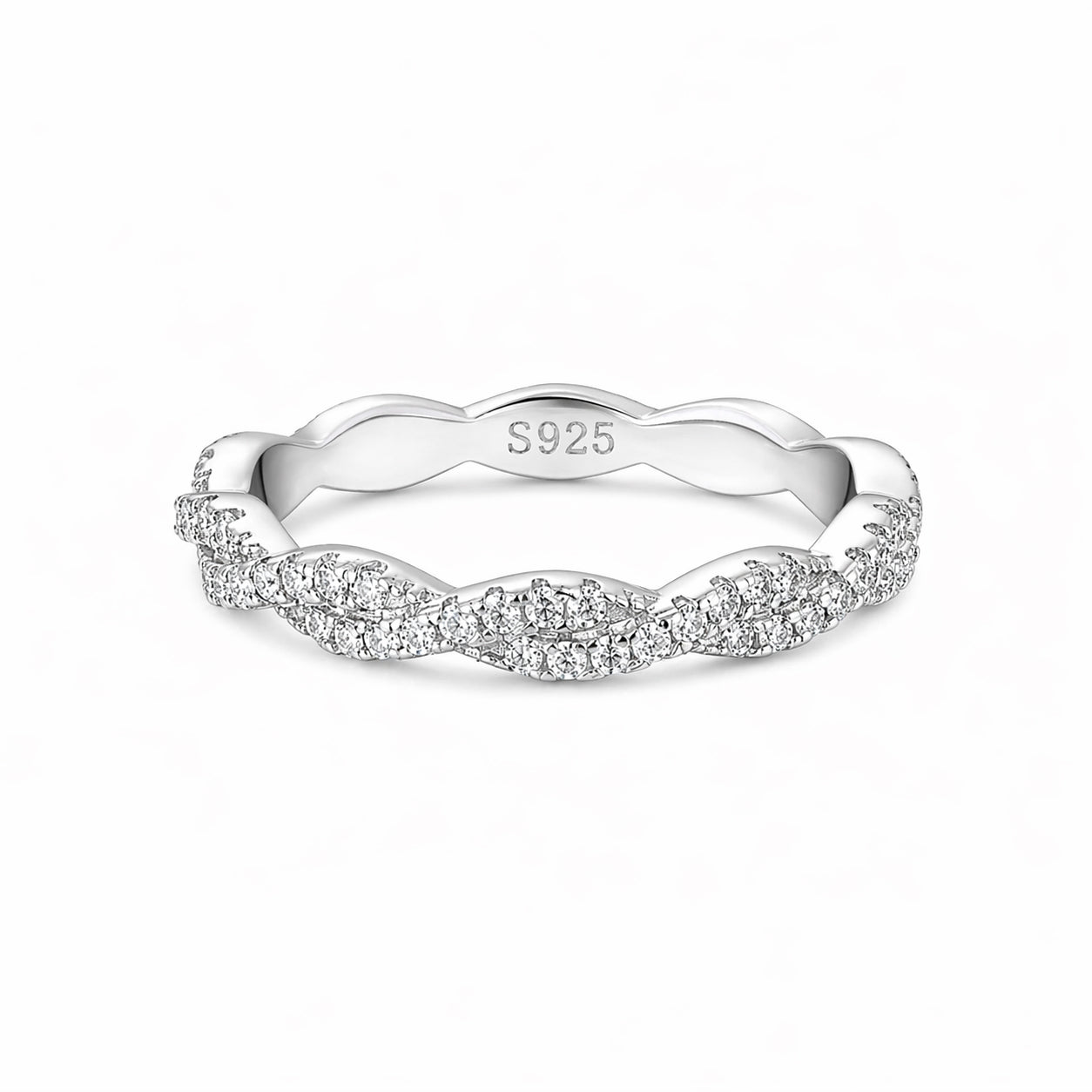 Aurevyn S925 Wave-Shaped Eternity Band In Sterling Silver Stackable Wedding Ring For Women