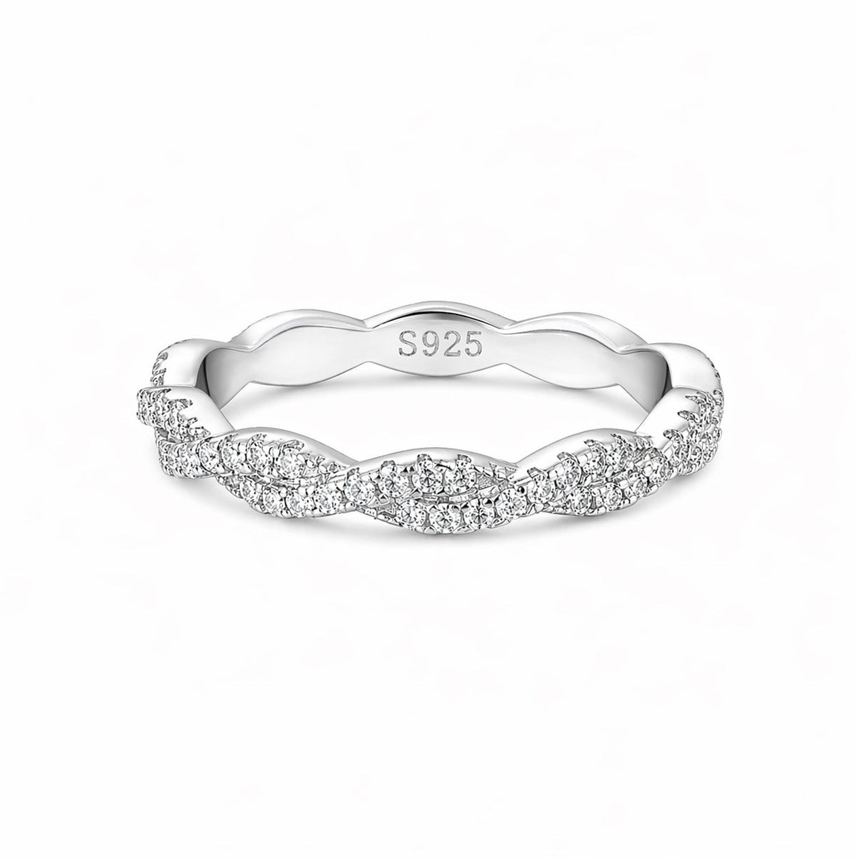 Aurevyn S925 Wave-Shaped Eternity Band In Sterling Silver Stackable Wedding Ring For Women