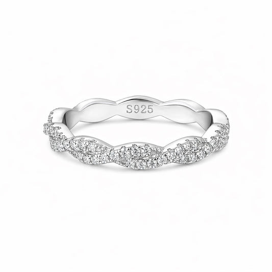 Aurevyn S925 Wave-Shaped Eternity Band In Sterling Silver Stackable Wedding Ring For Women