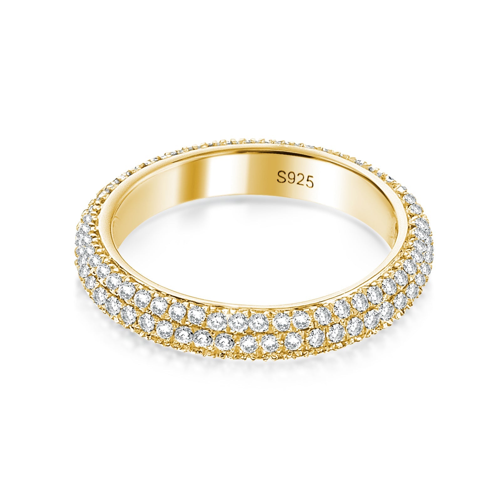 Aurevyn Triple Row Pavé 2.0Ct Yellow Gold Moissanite Wedding Ring