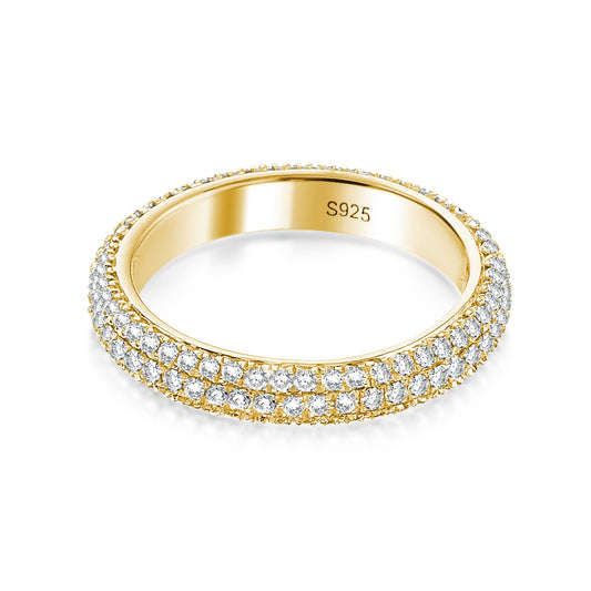 Aurevyn Triple Row Pavé 2.0Ct Yellow Gold Moissanite Wedding Ring