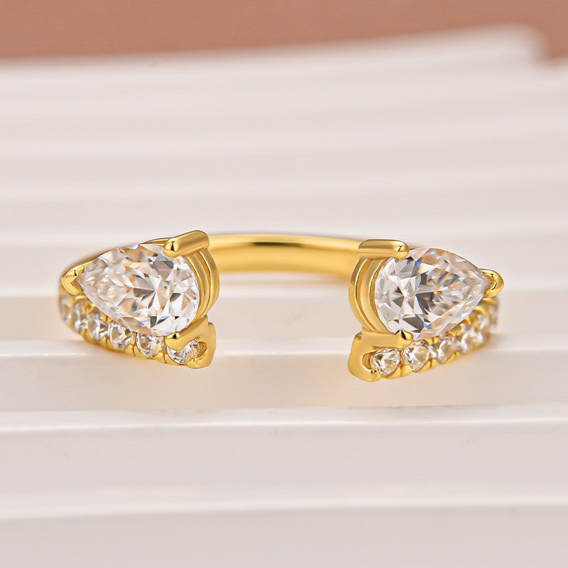 Aurevyn 1.0Ct Pear Cut Yellow Gold Open Wedding Band In Sterling Silver