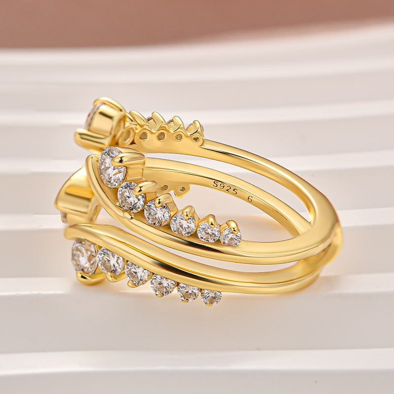 Aurevyn Moissanite Round Cut Jacket Yellow Gold Stack Wedding Band