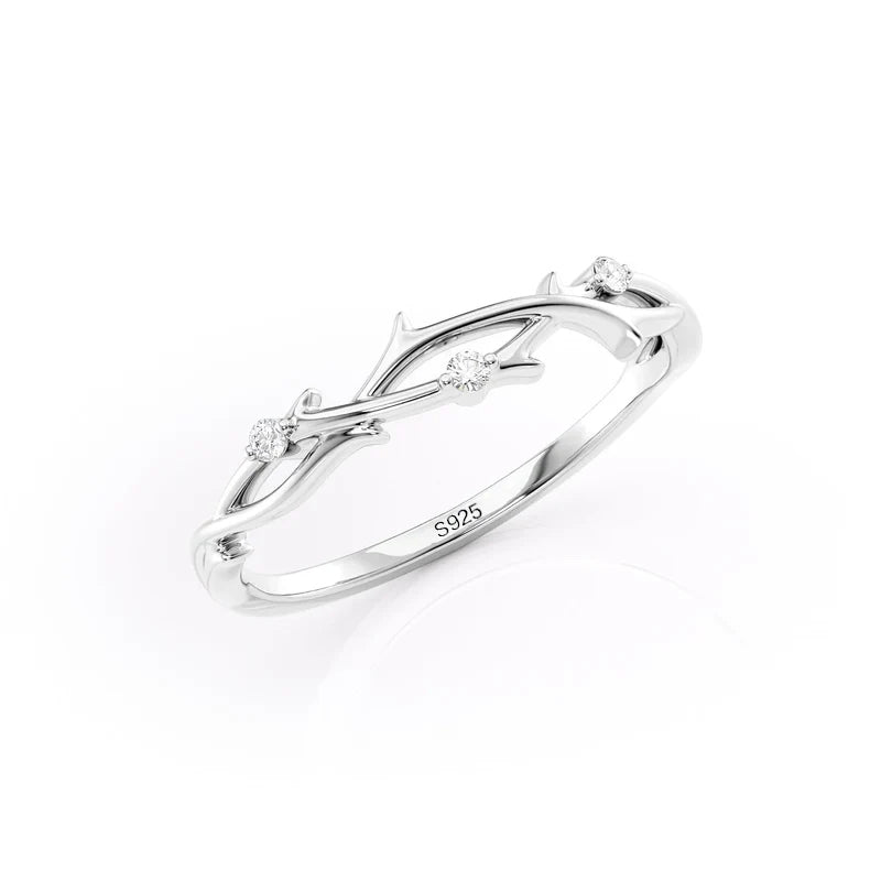 Aurevyn Moissanite Twig Round Cut White Gold Travel Ring In Sterling Silver